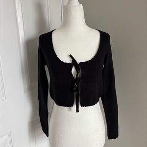La Hearts Cropped Black Tie Cardigan